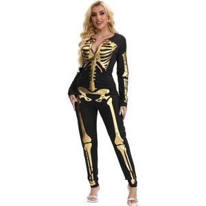 Women's Gold Skeleton Form Fitting Flattering Double Sided Skeleton Costume